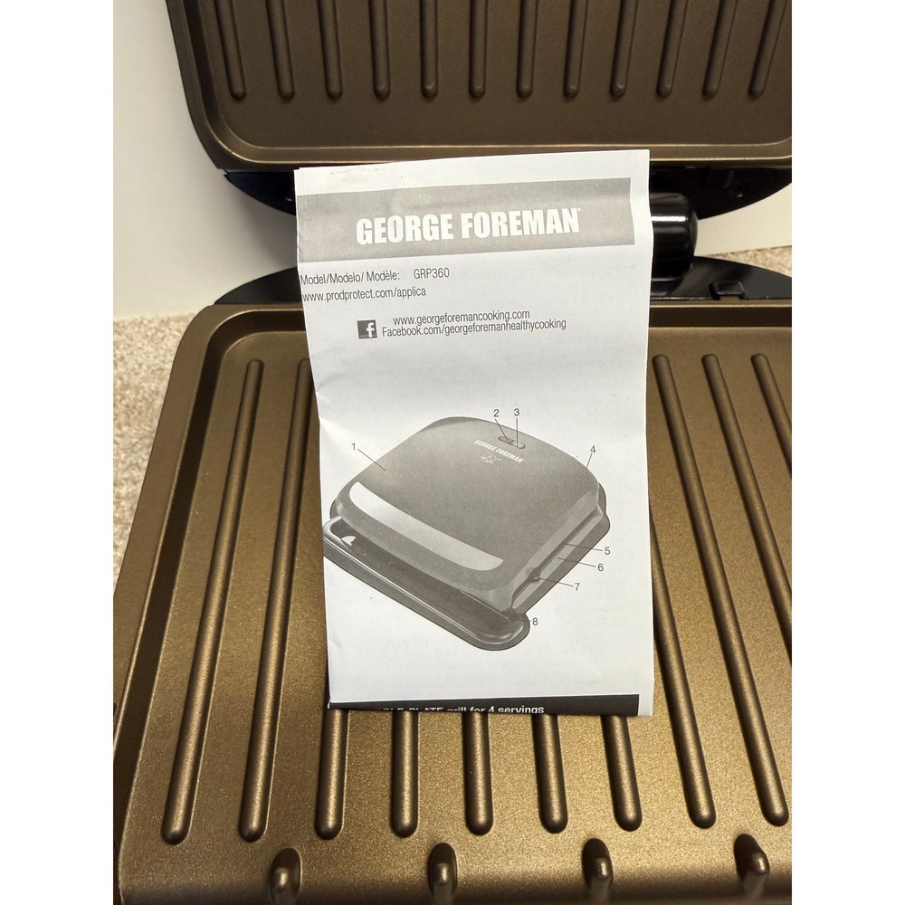 George Foreman GRP360 Electric Grill 4-Serving Red Excellent Removable Plates - Picture 10 of 13